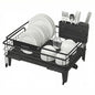 SONGMICS Dish Drying Rack, Kitchen Dish Rack with Drainboard, 360° Rotatable and Extendable Spout, with Cutlery Holder, (12.2-22) x 16.5 x 7.9 Inches, Ink Black UKCS552B01 - color: Ink Black, style: with Holder