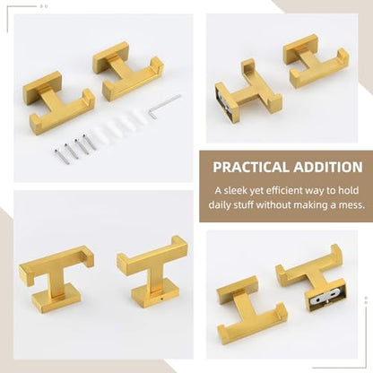 Angle Simple Double Towel Hook Brushed Dark Gold 2 PCS, SUS304 Stainless Steel Bathroom Hand Towel Holder, Double Robe Hook for Wall - color: Brushed Dark Gold, size: 2 Pack