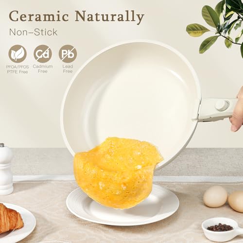 GiPP Ceramic Pots and Pans Set Non Stick, Nonstick Detachable Handle Cookware Sets, Healthy Non Toxic PFAS PFOA & PTFE Free, Dishwasher ＆Oven Safe, Induction Kitchen Pot and Pan, 15 Piece Cream - color: White, size: 15PCS 02