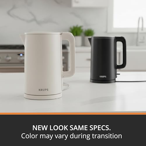 KRUPS 1.5L Electric Kettle Stainless Steel Cool Touch Interior, Fast Boiling, One Cup in 80 Seconds, Double Wall, Auto Off, Keep Warm, Hot Water Kettle Electric, Cordless, Black/White - style: Cool Touch Kettle