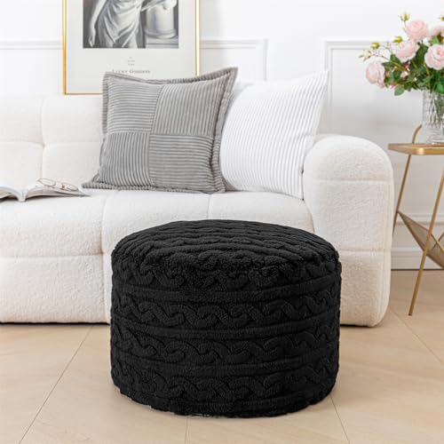 Asuprui Round Pouf Ottoman Stuffed Pouf Foot Stool Floor Chair for Living Room Bedroom Filled Boho Foam Ottoman Foot Rest for Couch 20 Diameter x 12 Height Black Pouf with Filler - color: Black Pouf With Filler