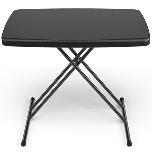 30 Inch Folding Table, Adjustable Height TV Tray for Small Spaces, Heavy Duty Foldable Utility Table for Laptop, Dining, Camping, No Assembly, 200 lbs Capacity, Black Granite - color: Black, size: 30 Inch