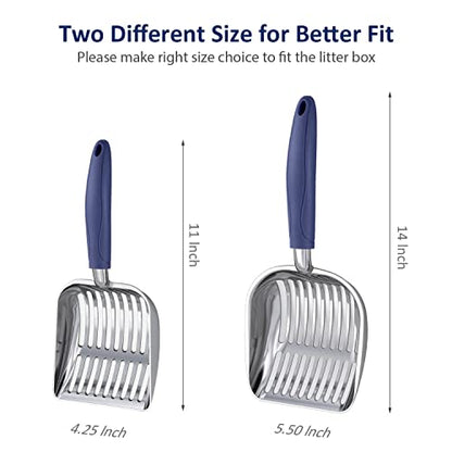 WePet Cat Litter Scoop, Aluminum Alloy Sifter, Kitty Metal Scooper, Deep Shovel, Long Handle, Poop Sifting, Kitten Pooper Lifter, Durable, Heavy Duty, for Litter Box - color: POLISHED Aluminum \ #01 Blue Handle, size: Small