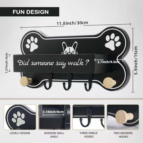 Dog Leash Holder forwall,Coat RackHooks, Mount Storage Organizer - color: Black