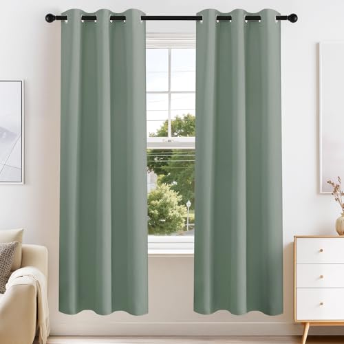 PONY DANCE Sage Green Blackout Curtains for Bedroom 63 Inch Length 2 Panels Set, Thermal Insulated Energy Saving Grommet Top Window Treatment Drapes for Living Room, W34 x L63 Inch - color: Sage Green, size: 34"W x 63"L (Pack of 2)