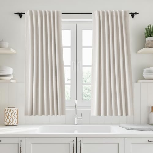 UHITECH Black Out Curtains 54 Inch Long Linen Blackout Curtains for Bedroom Short Cream Drapes for Living Room Thermal Insulated 2 Panels Set (52W x 54L) - color: #01 Cream, size: 52"W x 54"L (Pack of 2)