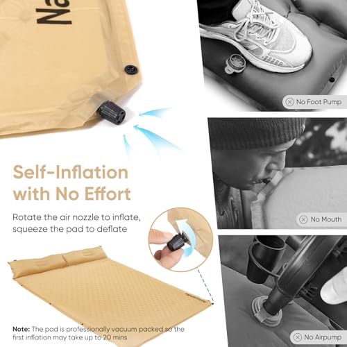 Naturehike Camping Sleeping Pad, Ultralight Camping Mat 2 Person with Pillow, Fast Inflating, Memory Foam Sleeping Pad for Hiking, RV Camping, Yellow - color: Yellow