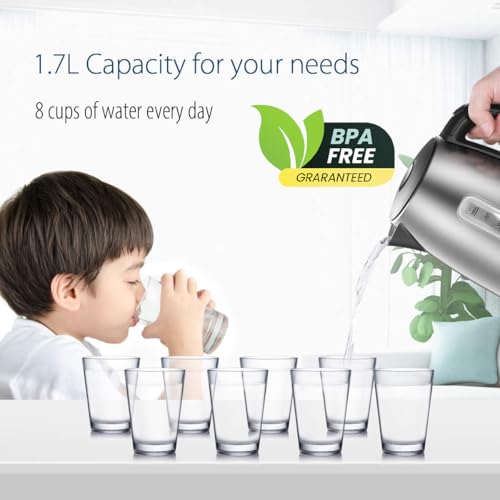 COMFEE' Stainless Steel Electric Kettle, 1.7 Liter Tea Kettle Electric & Hot Water Kettle, 1500W Fast Boil with LED Light, Auto Shut-Off and Boil-Dry Protection (Pack of 6) - color: Stainless Steel, size: 1.8 Quarts (Pack of 6)