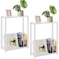 Homleke Narrow Side Tables Set of 2 with Magazine Holder, Skinny End Tables Perfect for Small Spaces, Space-Saving Design for Living Room, Bedroom, or Office, 7.1" D x 16.9" W x 23.6" H, White - color: White - Standard