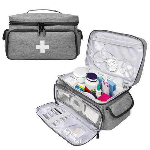 ALSLEA First Aid Bag Empty, Small Medicine Bag Portable Medical Supplies Organizer for Travel, Home, Office, Car, Outdoor, Camping, Hiking (Gray) - color: Gray