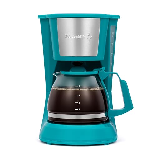 Holstein Housewares 5 Cup Drip Coffee Maker – Compact and User-Friendly with Auto Pause & Serve, Reusable Filter, Measuring Spoon & Glass Carafe, Office & Dorm Use, Teal - color: Teal, size: 5 Cup
