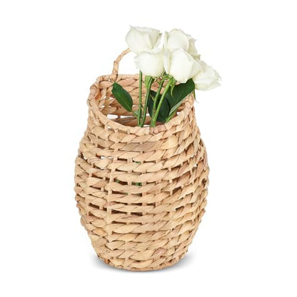 YRMT Water Hyacinth Woven Hanging Basket Wall Hanging Basket Decorative Front Door Basket Decor for Flower Plants Boho 15" x 10"