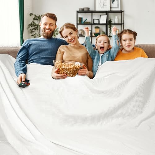 PHF Pre-Washed Cotton Waffle Weave Family Blanket,Oversized King Size 120"x 120"-Snag Proof Lightweight Breathable, 10'x 10' Huge Extra Large Big-Elegant Aesthetic Home Decoration Gift,Cream - color: Cream, size: Oversized King(120" x 120")