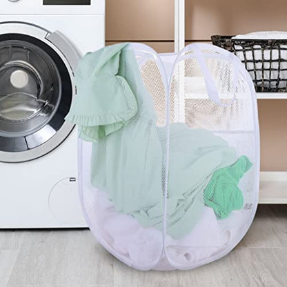 2 Pack Laundry Basket,Foldable Mesh Popup Laundry Hamper with Durable Handle,Easy to Open and Fold for Dorm, Laundry Room, Bedroom, RV(White+ White)… - color: White+ White