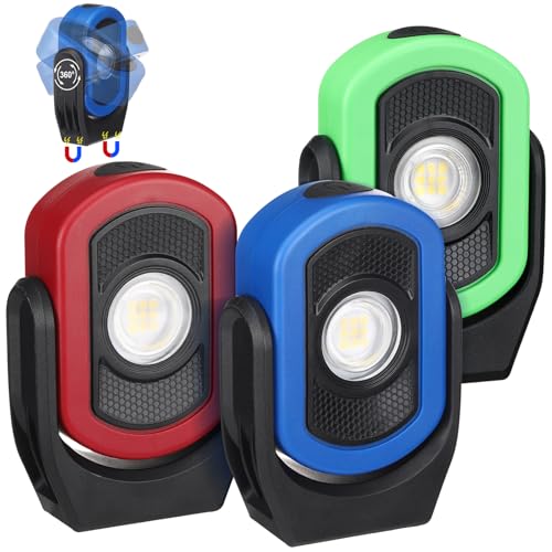 Retisee 3 Pack 780 Lumens Magnetic Work Light USB Rechargeable LED Flashlight Portable Mechanic Light for Car Repair Emergency Lighting Mechanics Workshop Inspection(Red, Blue, Green-3pk) - color: Red, Blue, Green-3pk, size: 780 Lumens