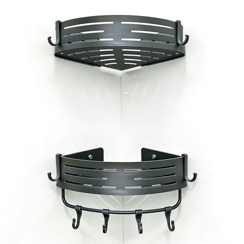 Adhesive Corner Shower Caddy, 2-Tier Rustproof Aluminum， Bathroom Organizer with Towel Hanger, No Drilling， Shower Shelf, Gunmetal Gray - color: Gunmetal Gray