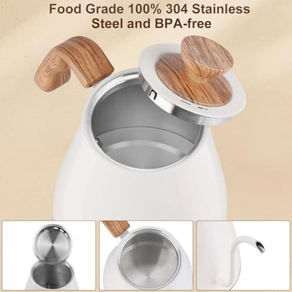 Gooseneck Electric Kettle, Intelligent Temperature Control, Stainless Steel Inner, Quick Heating, for Pour Over Coffee, Brew Tea, Boil Hot Water, 1000W 0.9L Cream White - color: Cream White