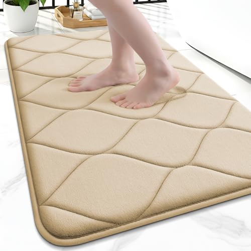 Smiry Memory Foam Bath Mat 24"x16", Ultra Soft Non-Slip Bathroom Rug, Plush Water Absorbent Quick Dry and Machine Washable Floor Mat for Shower, Tub & Home Decor, Beige - color: Beige, size: 24" X 16"