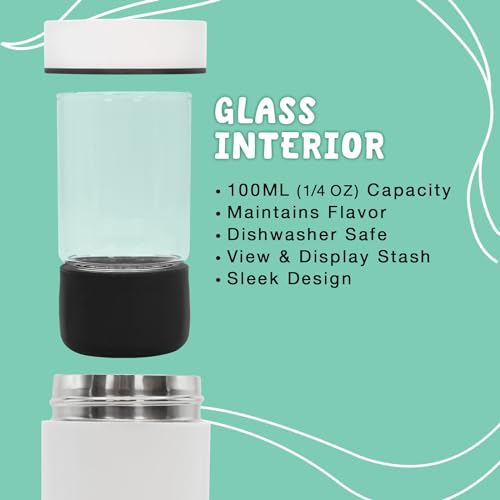 nugbuddy Mini Airtight Storage Container - Vacuum Sealed Insulated w Nested Glass Jar - UV Protection, Temperature Controlled Stainless - 100 ml (1/4 Oz) - color: White, size: 100 ML