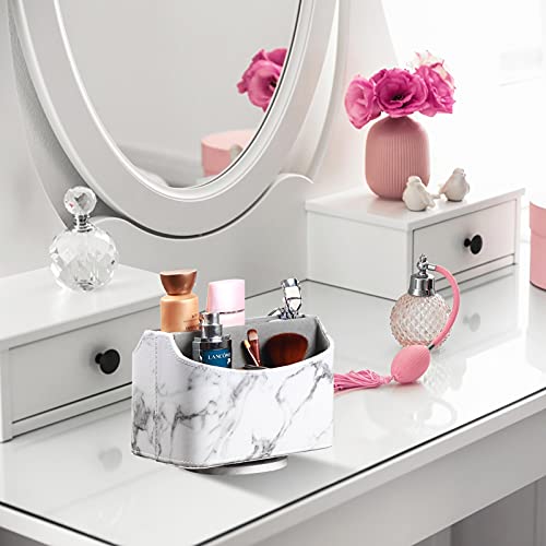 YAPISHI White Marble Leather Remote Control Holder,360 Degree Spinning Desk TV Remote Caddy/Box,Beside Table Organizer for Controller,Media,Makeup, Mobile Phone and Pen/Pencil Stationery Storage - color: 7# Marble