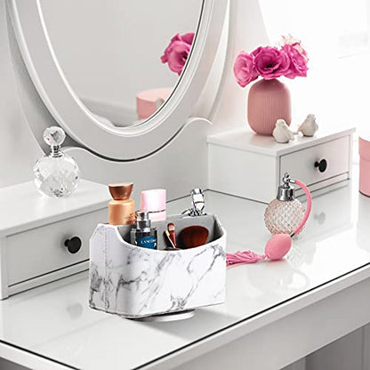 YAPISHI White Marble Leather Remote Control Holder,360 Degree Spinning Desk TV Remote Caddy/Box,Beside Table Organizer for Controller,Media,Makeup, Mobile Phone and Pen/Pencil Stationery Storage - color: 7# Marble