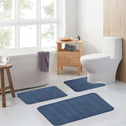 Memory Foam Bath Rug Set 3 Piece Non-Slip Mats,Absorbent Shaggy Super Soft U-Shaped Toilet Rug,Bathroom Carpets for Tub,Shower,Blue - color: Mist Blue