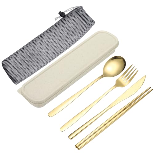 uxcell Travel Utensils with Case, Stainless Steel Portable Silverware, Gold - color: Gold