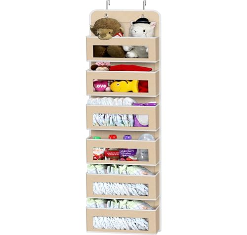 Simple Houseware 6 Clear Window Pocket Over Closet Door Storage Hanging Organizer for Bedroom, Bathroom, Pantry, Beige - color: Beige, size: 6 Pockets
