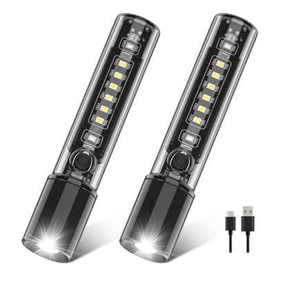 VAVOFO LED Flashlight, Aluminum Body, Purple LED EDC Flashlight - USB-C Rechargeable, Waterproof, Zoom Focus, 3 Modes, Red & Blue Emergency Strobe - Best for Outdoor, Tactical - color: Black