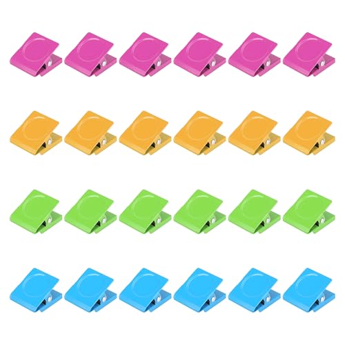 Magnetic Clips, 24 Pieces Heavy Duty Square Magnetic Clip for Office Classroom Whiteboard Paper Hanging, 1.2 inch Colorful Strong Magnet Metal Clips for Cruise Cabins Clipping Photo - size: 1.2"- 24 Pieces
