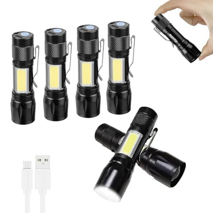 KunHe 6 Pack Rechargeable Flashlights USB-C Zoomable Mini LED Bright Clip-On EDC Flashlight with Side COB Light for Camping Home Emergency - size: 6 PACK