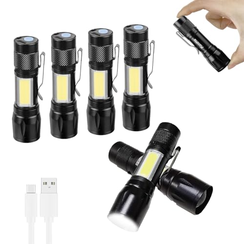 KunHe 6 Pack Rechargeable Flashlights USB-C Zoomable Mini LED Bright Clip-On EDC Flashlight with Side COB Light for Camping Home Emergency - size: 6 PACK
