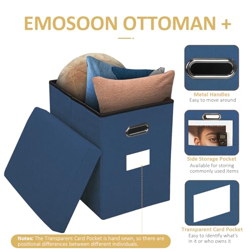 Tall Ottoman with Storage Collapsible Fabric Small Slim Folding Ottoman Furniture with Handles Lid for Room Footrest Foot Stool Linen Navy Blue 16.5x16.5x11.8in - color: Navy Blue