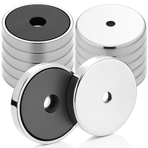 12 Pcs Ceramic Round Base Magnet with Chrome Plated Steel Cup, 35lbs Heavy Duty Circle Magnet with Hole Magnetic Round Base for Workshop Rv Conversion Cabinet Fixture(d1.42 xc0.19 xt0.26) - size: D1.42"xC0.19"xT0.26"
