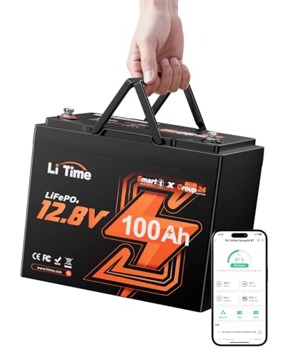 LiTime 12V 100Ah Group 24 LiFePO4 Battery, Bluetooth Solar Lithium RV Battery, Up to 15000 Deep Cycles, 1280Wh Energy for Camper, Trailer, Van, Trolling Motors, Marine, Off Grid. - size: 100Ah Bluetooth (Group 24)