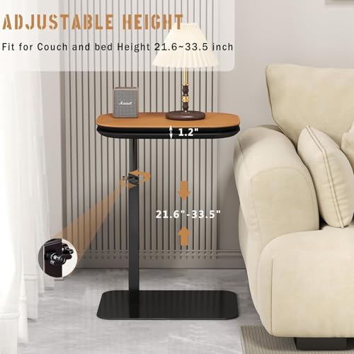 C Shaped Side Table,Adjustable Height C Shaped End Table,360°Swivel Couch Tables that Slide Under,Double Tabletop Under Couch Table for Living Room,Bedroom,Small Spaces