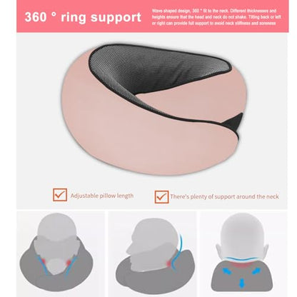 Cloud Sleep Travel Pillow｜360° Adjustable Neck Pillow for Airplane & Office｜NASA Memory Foam｜Free Eye Mask & Earplugs (Pink) - color: Pink