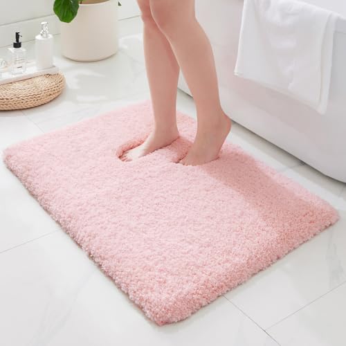 ILANGO Dark Pink Bathroom Rugs 24" × 17" Small Non Slip & Super Absorbent Extra Thick Soft, Washable Bath Mat for Floor, Microfiber Plush Shaggy Bath Rug with Rubber for Bathtub Shower Room Sink - color: Dark Pink, size: 1'5" x 2' (17''x24'' Bathroom Rug)