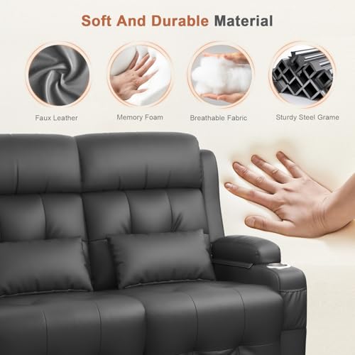 Power RV Loveseat Recliner Sofa, Reclining Loveseats Couch for RV Furniture, Home Theater Seating with Heat Massage, USB, Insert Pockets, Cup Holders, 150° Wall Hugger RV Recliners Sleeper Sofas - color: Dark Gray, size: Loveseat-G1-Power