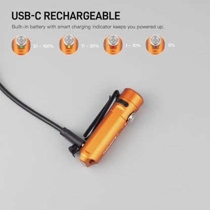 ThruNite Ti Keychain Flashlight, USB-C Rechargeable EDC Pocket Light, 650 Lumens with Magnetic Tailcap, 5 Modes, IPX-6 Waterproof Mini Flashlight for Camping, Everyday Carry (Orange) - color: Orange