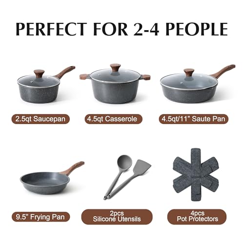 SENSARTE Nonstick Cookware Set 13-Piece, Non Stick Pots and Pans Set with Swiss Granite Coating, Healthy Kitchen Cooking Set, Stay-Cool Handles, Induction Compatible, PFOA/PFOS Free - color: Gray