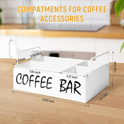 Coffee Station Organizer with Handles, Metal Coffee Bar Accessories Organizer for Countertop, Pod Holder Basket for Sugar Tea - White Table Decor - style: White -4 compartments