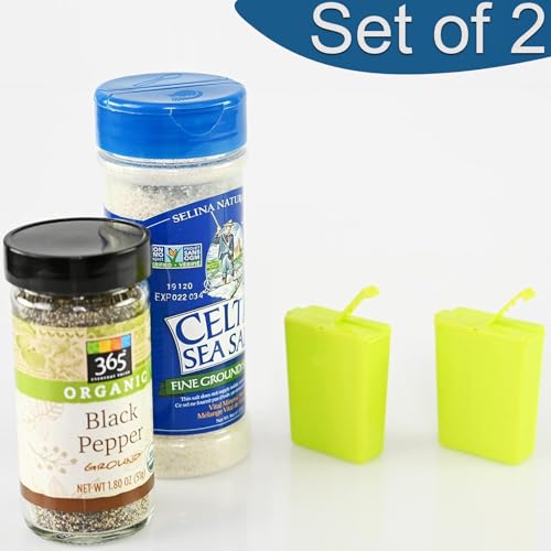 Home-X Mini Salt and Pepper Shakers - Dishwasher Safe, Plastic Salt and Pepper Shakers with Lids - Small Salt and Pepper Shakers for Camping, Travel, Lunchbox - Set of 2 Travel Salt Shaker - Green