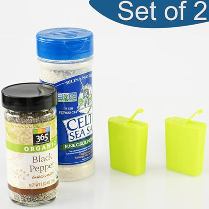 Home-X Mini Salt and Pepper Shakers - Dishwasher Safe, Plastic Salt and Pepper Shakers with Lids - Small Salt and Pepper Shakers for Camping, Travel, Lunchbox - Set of 2 Travel Salt Shaker - Green