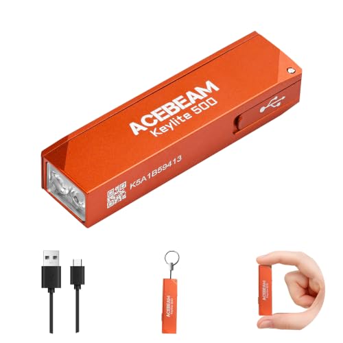 ACEBEAM Keylite 500 High Lumens Keychain Flashlight Rechargeable, Ultra-Compact Flat Pocket EDC Flashlight with Dual LEDs, 6 Modes, Type-C Charging, Small MINI Flash Light for Emergency, Home, Outdoor - color: Orange