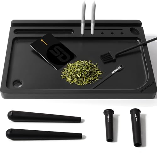 Large Wooden Rolling Tray Set with 120ml Cone Tube & Cleaning Brush, Portable Accessory Kit for Car Travel Storage Organizer & Home | Premium Wood - color: Black