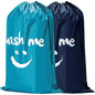 HOMEST 2 Pack XL Laundry Bags 28" x 40", Extra Large Dirty Clothes Organizer Holds 3-4 Loads, Machine Washable Drawstring Laundry Bag for Dorm, Camp, Laundromat, Family, Travel, Sky blue & Blue - color: (Ⅰ-Wash me) Blue & Sky Blue