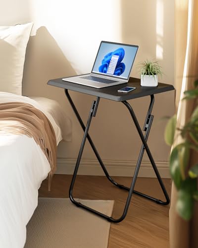 HUANUO Folding TV Tray Table -Stable Tray Table with No Assembly Required, TV Dinner Tray for Eating, Foldable Snack Tables for Bed & Sofa (Black) - color: Black
