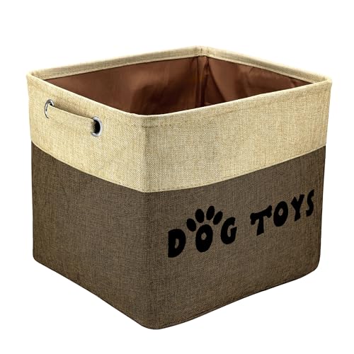 PET ARTIST Dog Toy Basket, Collapsible Dog Toy Bin Box with Comfortable Handles, Large Pet Toy Storage Basket Organizer for Accessories, Toys,Coat & Clothing,Blanket Leash (Brown, L:15"x13"x12") - color: Brown, size: L:15"x13"x12"