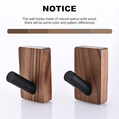 4 Pack Wooden Wall Hooks for Hanging, Adhesive Mounted & Wall Mount Boho Decorative Walnut Wood Coat Hooks for Towel Clothes Blanket Hat Backpack Robe Nursery Door Board Entryway Key Holder - size: 3.1 inches